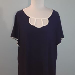 🐞 Diana Belle Navy Blue White Plus Sz 1X Knit Top